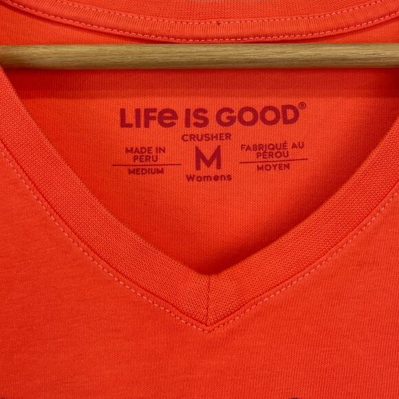 NWT LIFE IS GOOD Short Sleeve Crusher Tee Shirt V Neck Awesome Cats Orange M - Picture 4 of 10